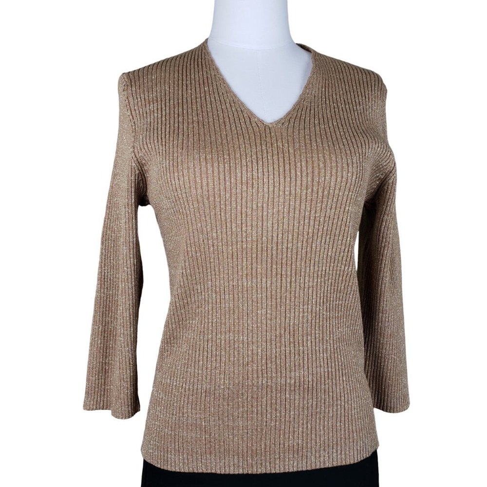 Uniform John Paul Richard Sparkly Metallic Gold V Neck Sweater M